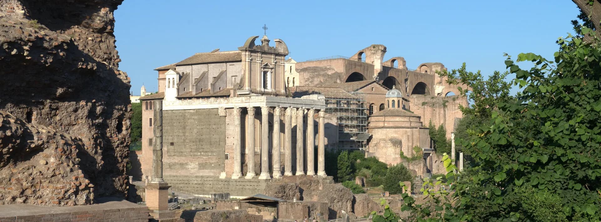 the Roman Forum framed by trees