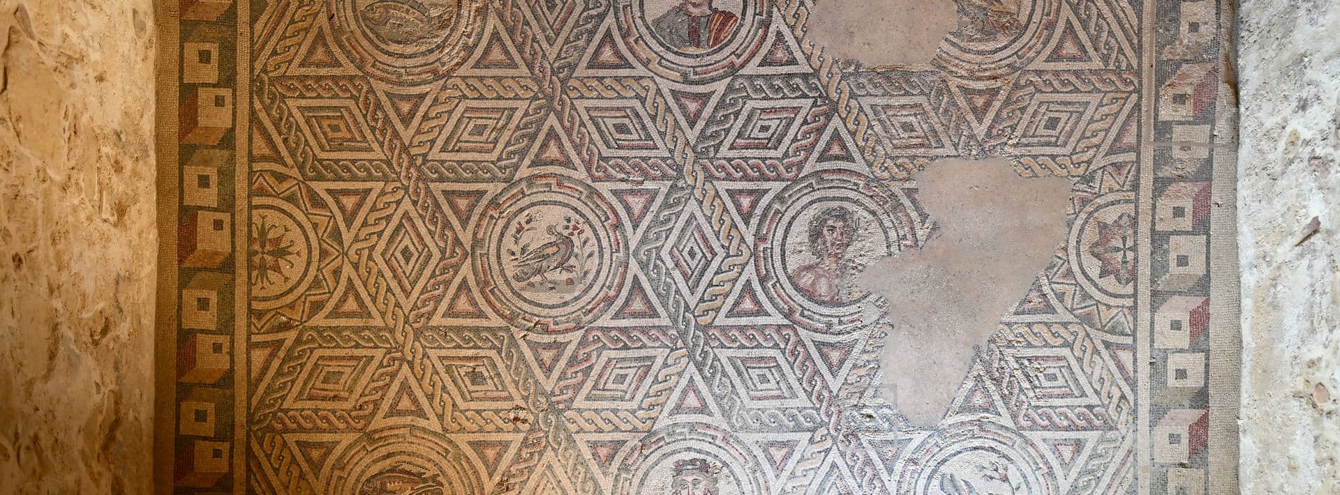 detail of mosaic in the Romana del Casale in Sicily, Italy