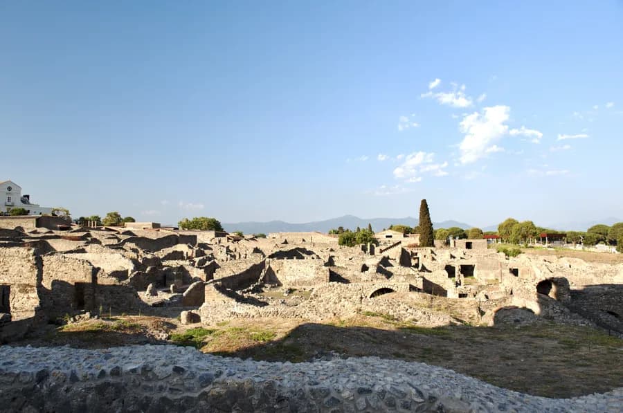 Landscape view of the Pompeii archeological site in Italy 