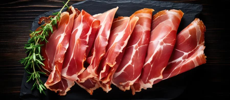 detail of slices of prosciutto di parma