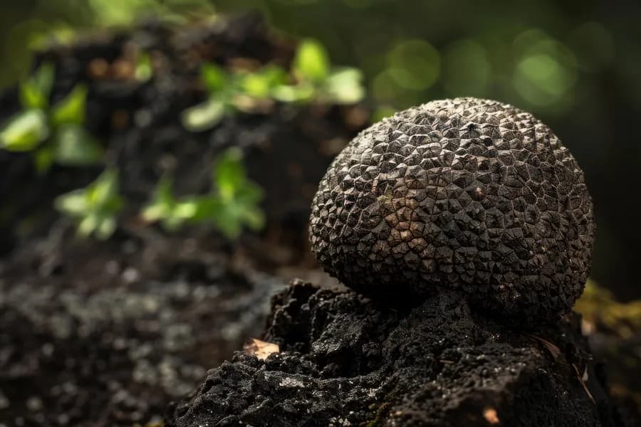 detail of a truffle growing in the forest