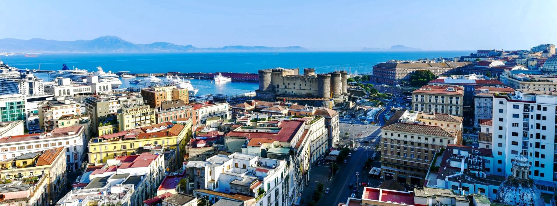 Aerial view of Naples looking out to the sea