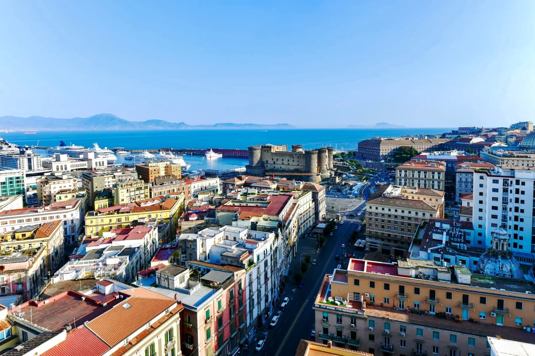 Aerial view of Naples looking out to the sea