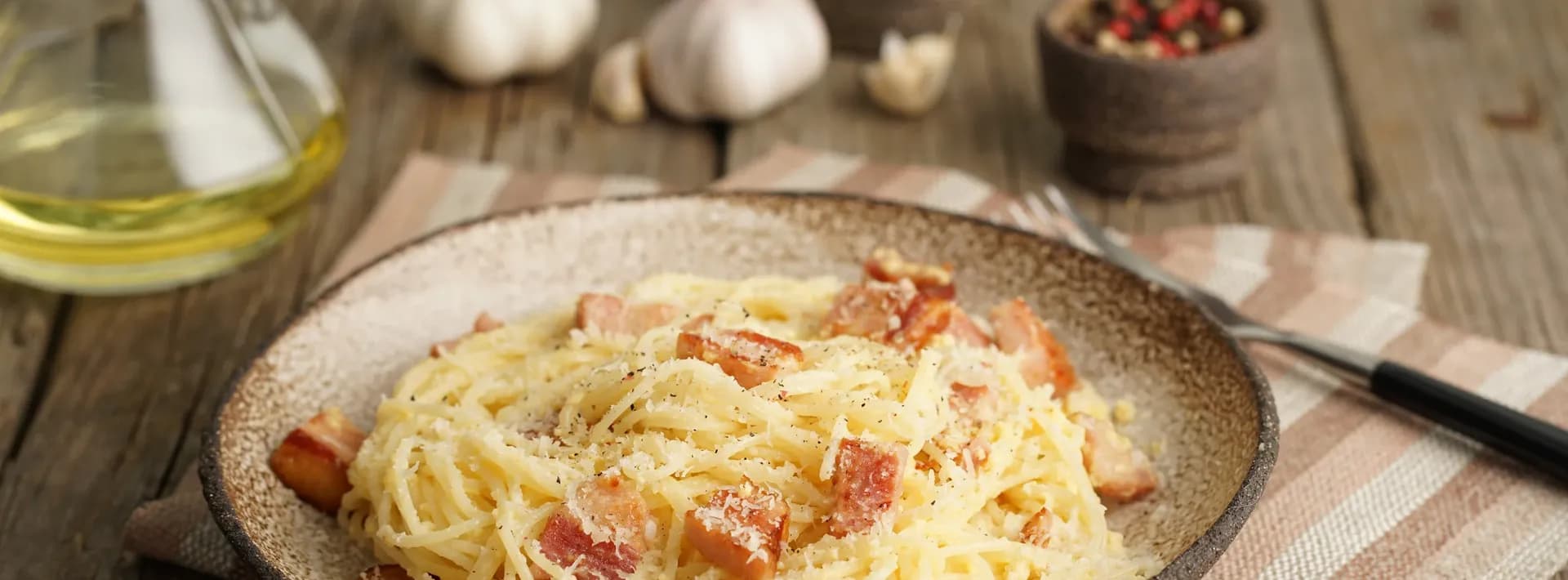 Detail of pasta carbonara