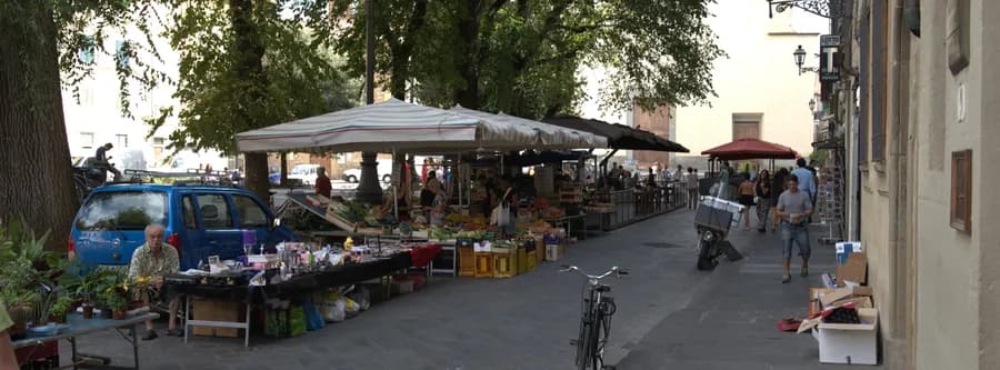 street view of a market in Florence