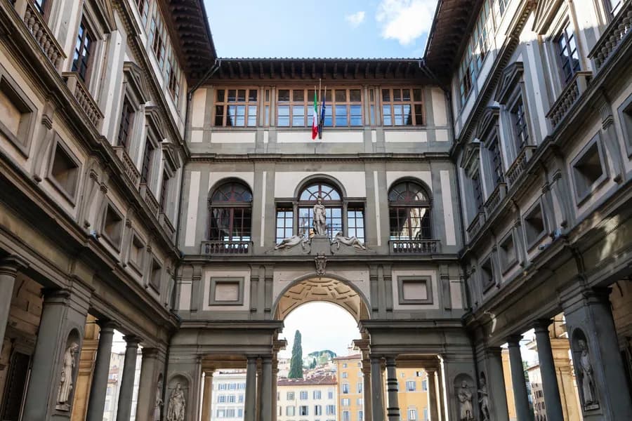 the courtyard of the Uffizi Gallery in Florence, Italy