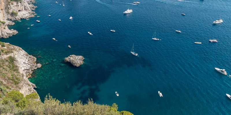 Overview of the bright blue sea from the Amalfi Coast