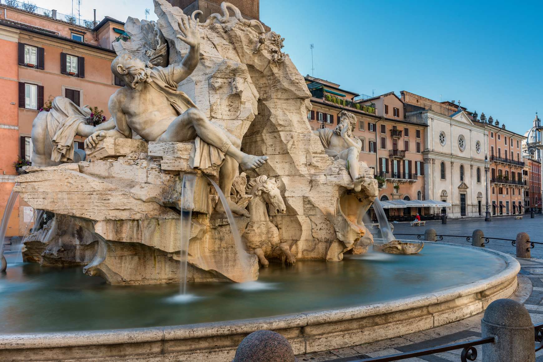 Closeup view of fountain at Piazza Navona in Rome