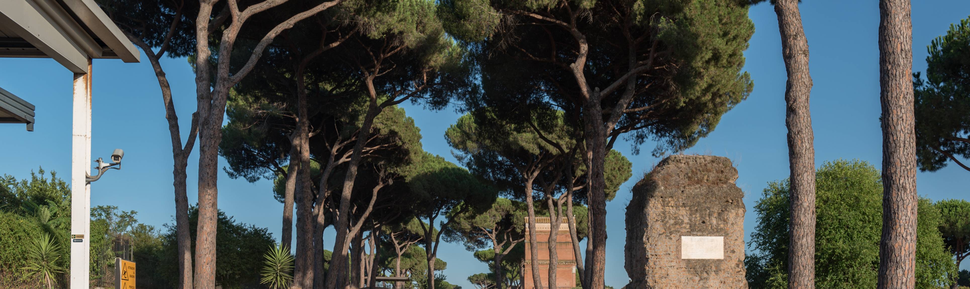 Tree lined view of the Appian Way near the Catacombs in Rome