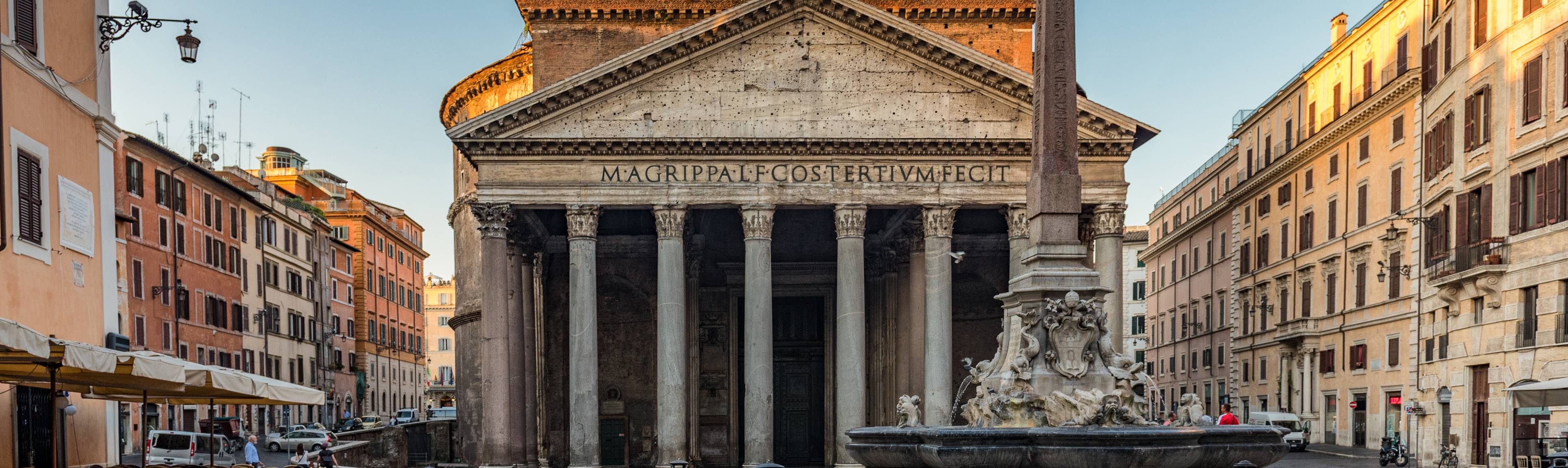 View of front facade of Pantheon in Rome, Italy