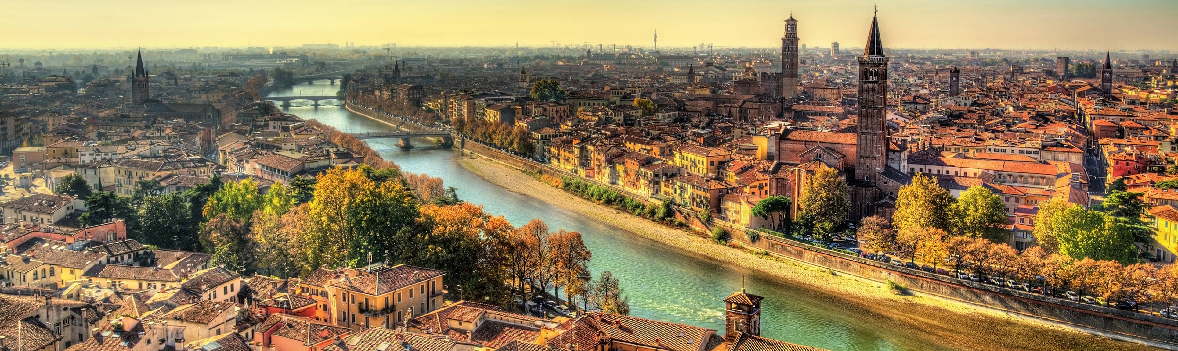 Bird's eye view of the river and Verona, Italy