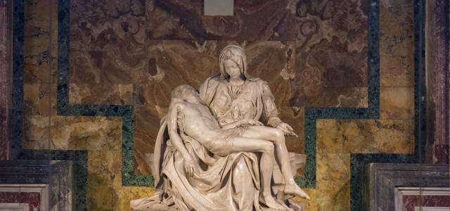 Michelangelo's La Pieta showing Mary holding Jesus' dead body