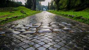 Detail of cobblestone road along the Appian Way in Rome