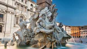 Detail of multiple figures at the fountain in Piazza Navona, Rome
