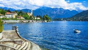 Summer view of Lake Como with mountains in the background
