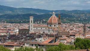 View of the rooftops of Florence with its distinctive Cathedral dome