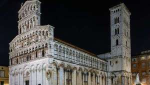 Basilica San Michele at night in Lucca, Tuscany